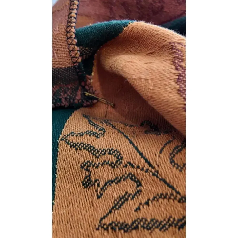 Vintage Boho Patchwork‎ Fringe Jacket Brown Green Burgundy Suede Style L
